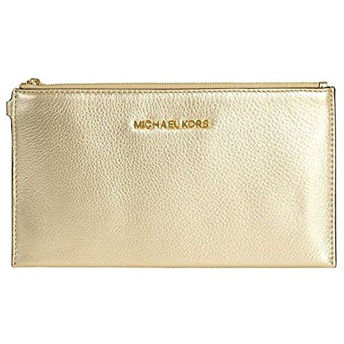 Michael Kors Pebbled Leather Bedford Lg Zip Clutch Wristlet in Pale Gold