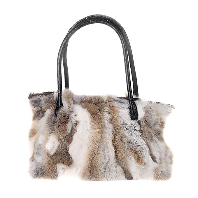 URSFUR Winter Shoulder Bag Women Real Rabbit Fur Handbag Wristlet Clutch Purse