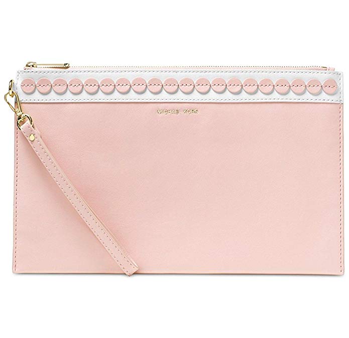 MICHAEL Michael Kors Womens Analise Leather Clutch Handbag Pink Medium