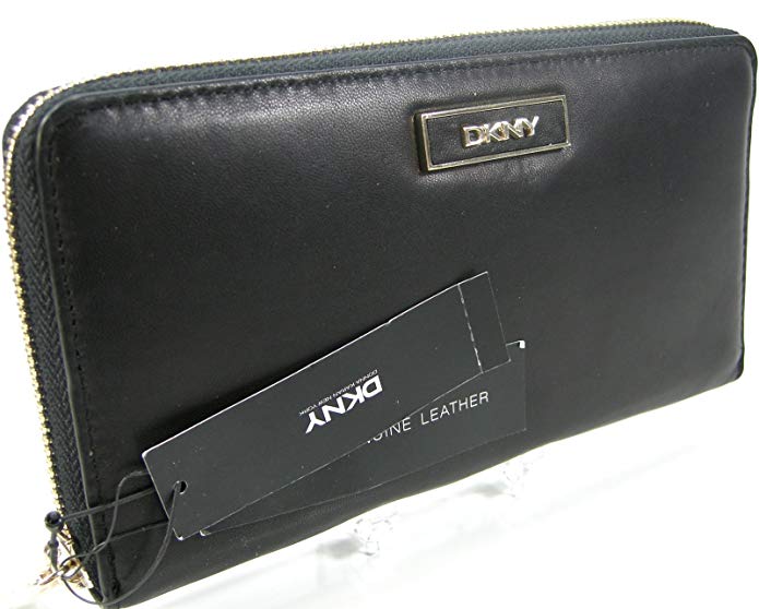 DKNY Donna Karen Zip Around Wallet Purse Hand Bag Genuine Soft Black Leather Gansevoort