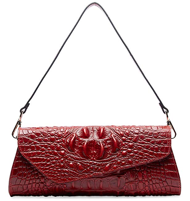 PIFUREN Womens Classic Evening Crocodile Skin Embossed Leather Party Clutch M1114