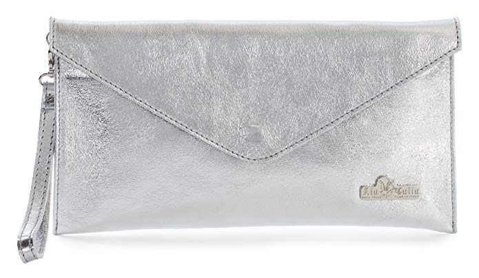 LiaTalia Italian Suede Leather Envelope Evening Clutch Bag Cotton Lining - Leah