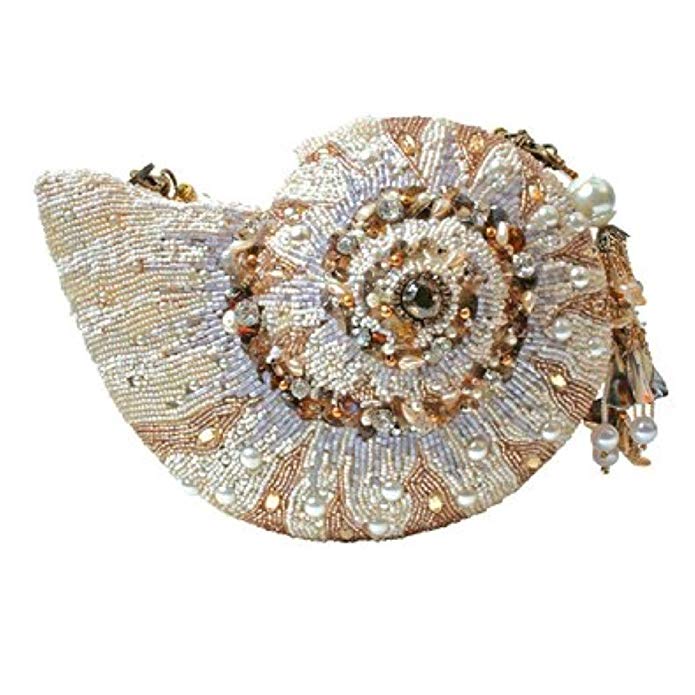 Mary Frances Nautilus Ocean Sea Shell Hand Beaded Bejeweled Convertible Clutch Shoulder Bag