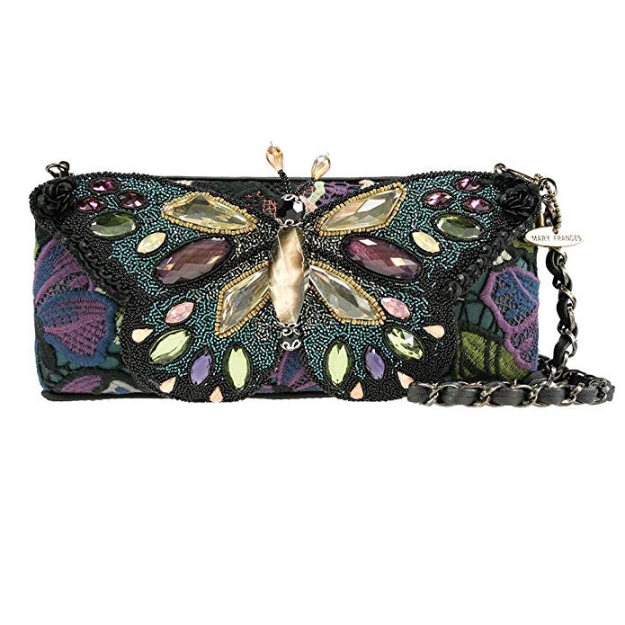 Mary Frances Dreamweaver Butterfly Black Purple Beaded Handbag New