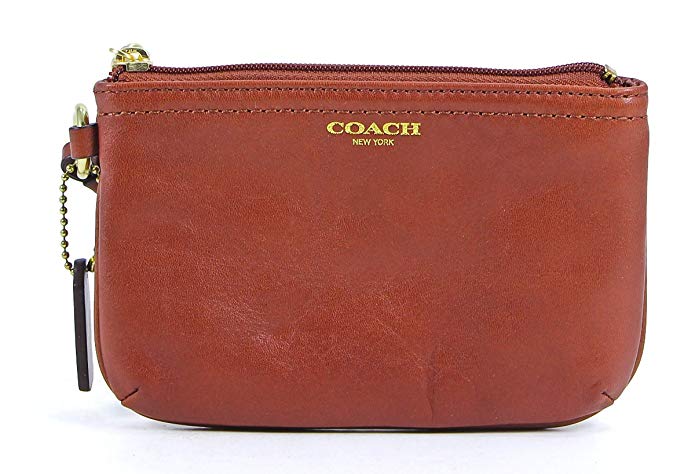 Coach Leather Small Wristlet Clutch Cognac Brown