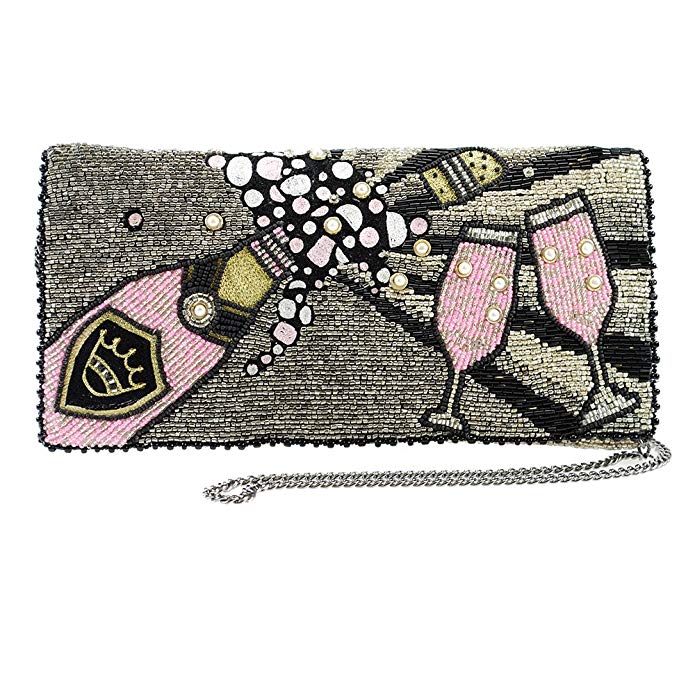 MARY FRANCES Come to the Party Beaded Champagne Embroidered Bubbles Cross-Body Clutch