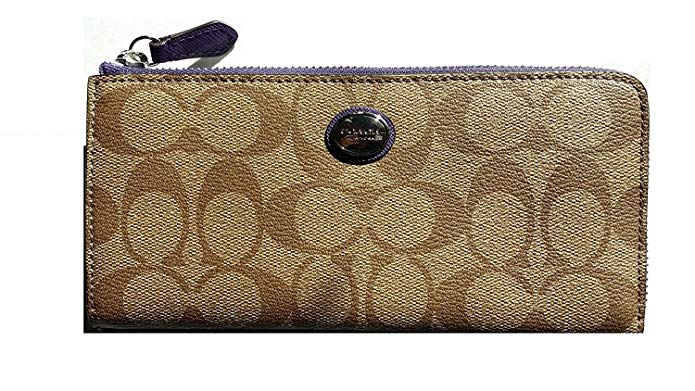Peyton Signature Slim Zip Wallet F49964 Khaki/Violet