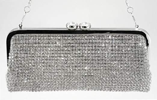 Dazzling Crystals Rhinestones Soft Clutch Evening Bag Baguette Handbag Purse with Detachable Chain style# E2AC