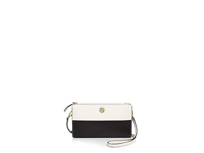 Tory Burch Color Block Perry Crossbody Black New Ivory White Leather Bag
