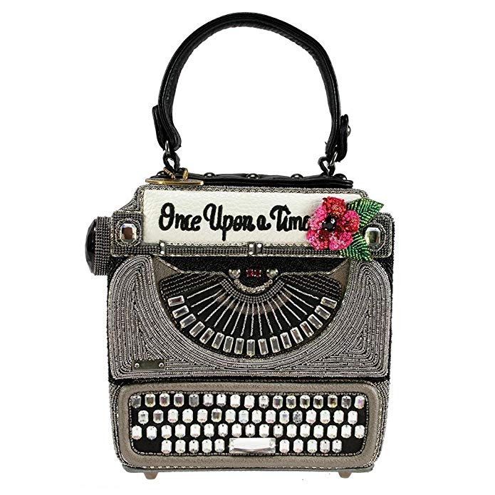 MARY FRANCES Just My Type Typewriter Beaded Top-Handle Handbag