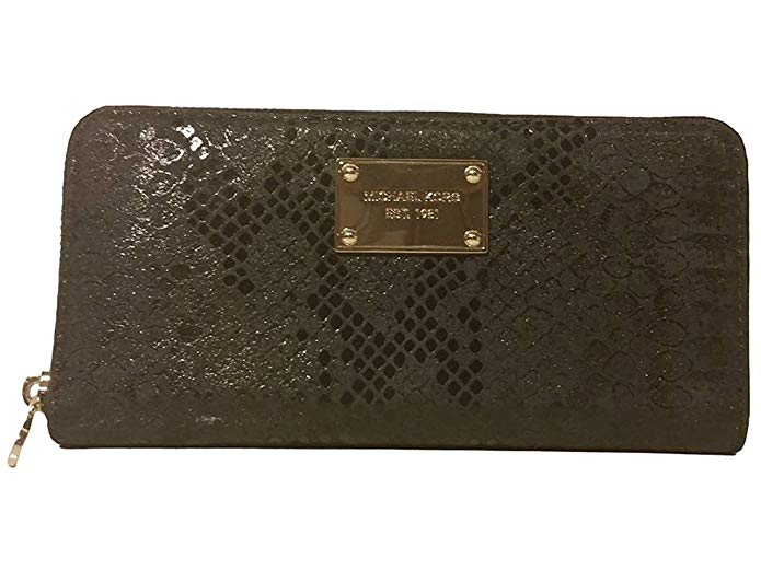 Michael Michael Kors Jet Set Embossed Leather Zip Around Continental Wallet Black