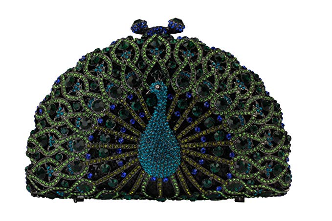 Yilongsheng Ladies Luxury Peacock Clutch Bags Party Handbags with Dazzling Crystal Diamonds